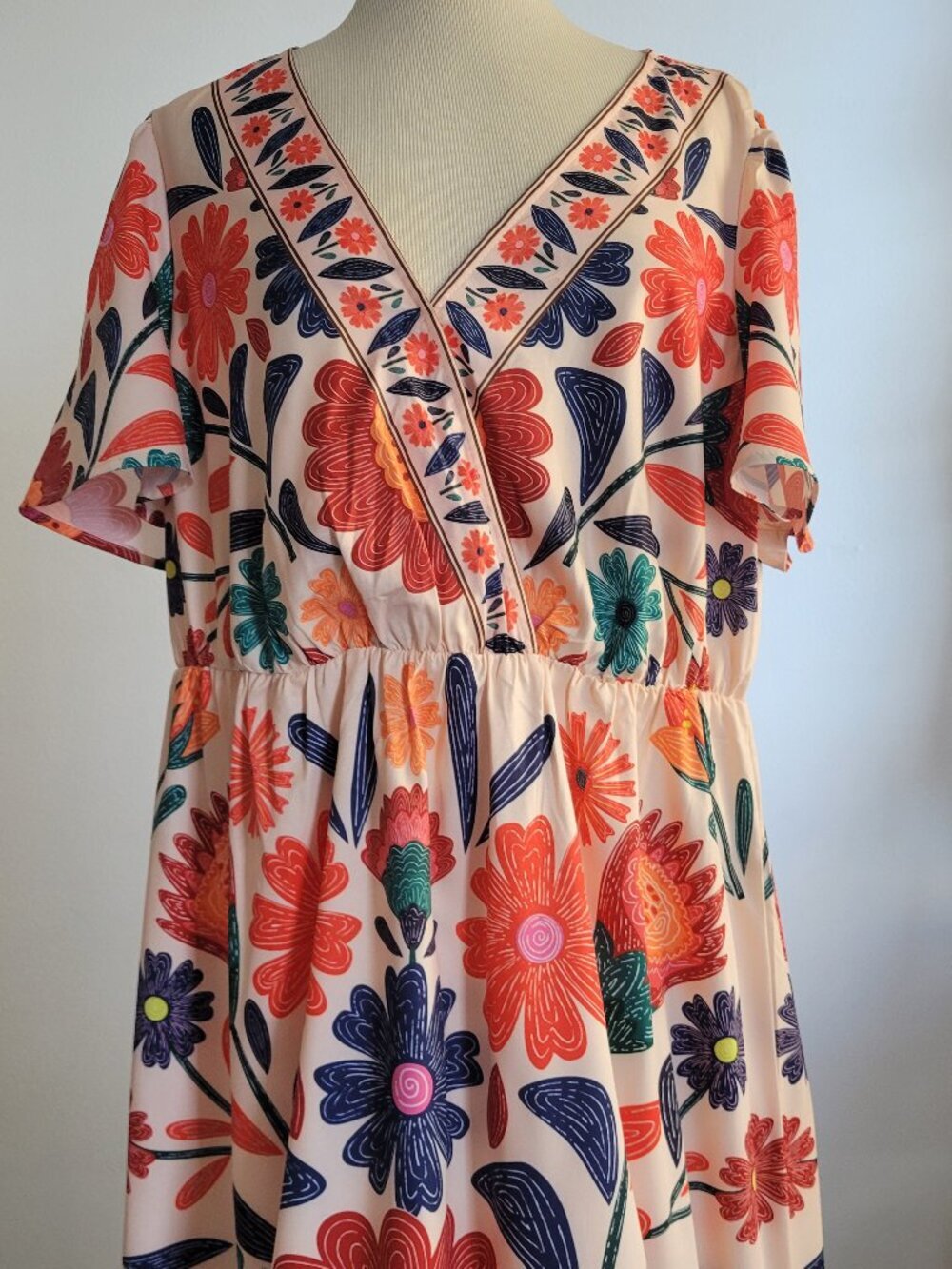 Clearance SHEIN CURVE 1X Floral Boho Maxi Dress V Neck Butterfly Sleeve Ruffle
